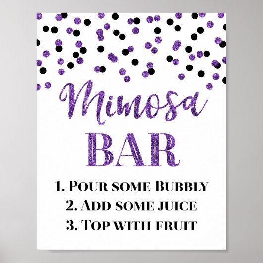 Paarse Gouden Confetti Mimosa Bar Teken Bruiloft Poster (Voorkant)