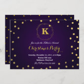 Paarse Gouden Confetti Monogram Kerstfeest Kaart (Voorkant / Achterkant)