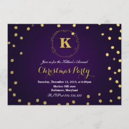 Paarse Gouden Confetti Monogram Kerstfeest Kaart