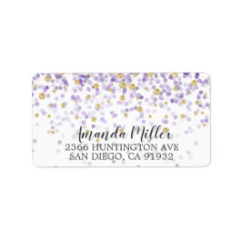 Paarse & gouden Confetti retour adreslabel Etiket