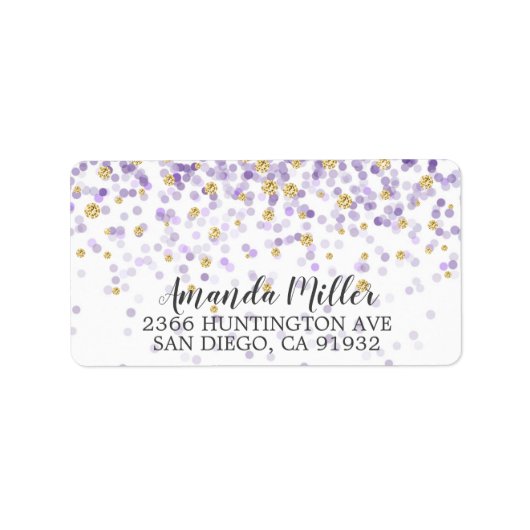 Paarse & gouden Confetti retour adreslabel Etiket (Voorkant)