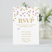 Paarse gouden Confetti RSVP-kaarten RSVP Kaartje (Staand voorkant)