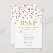 Paarse gouden Confetti RSVP-kaarten RSVP Kaartje (Voorkant / Achterkant)