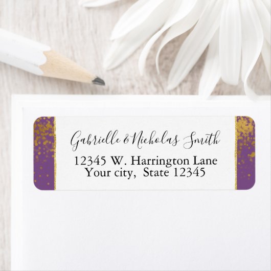 Paarse gouden Confetti Stippen Etiket (Insitu)