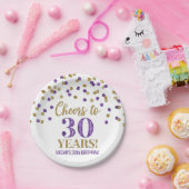 Paarse gouden Confetti tot 30 jaar verjaardag Papieren Bordje (Feest)