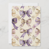 Paarse Gouden Cream Bows Baby shower Kaart (Achterkant)