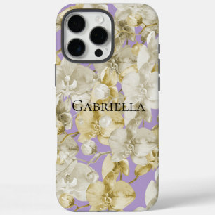 Paarse Gouden Crème Orchidee Bloemen iPhone 16 Pro Max Hoesje