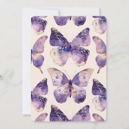 Paarse Gouden Crème Vlinders Baby shower Kaart (Achterkant)