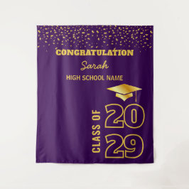 Paarse & Gouden Custom Graduation Party Achtergron Wandkleed