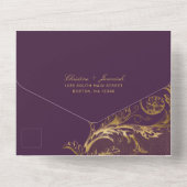  Paarse Gouden Damask Kalligrafie Trouwen All In One Uitnodiging (Achterkant)