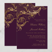  Paarse Gouden Damask Repetitie Diner Kaart (Voorkant / Achterkant)