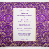 Paarse Gouden Damast Aangepaste Trouwdag Drieluik Uitnodiging (Binnenkant midden)