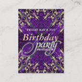 Paarse gouden deco verjaardagsfeest uitnodigingsui visitekaartje (Voorkant)