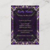 Paarse gouden deco verjaardagsfeest uitnodigingsui visitekaartje (Achterkant)