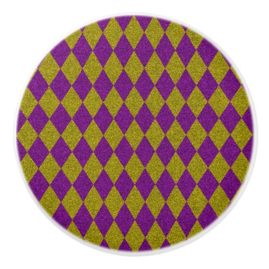 Paarse & Gouden Diamant Glitters Keramische Knop (Voorkant)