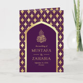 Paarse gouden diamanten boog QR code moslim bruilo (Voorkant)