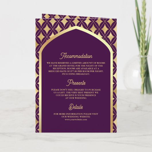 Paarse gouden diamanten boog QR code moslim bruilo (Achterkant)