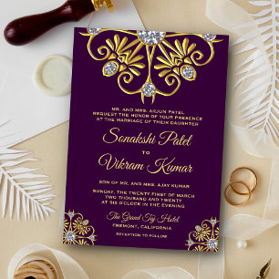 Paarse Gouden Diamanten Mandala Indiase Trouwkaart Kaart