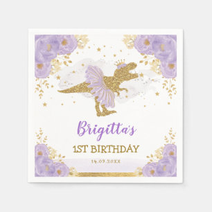 Paarse gouden dinosaurus ballerina verjaardagsfees servet