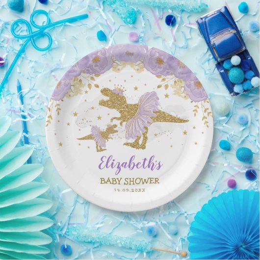 Paarse gouden dinosaurus tutu tiara meisje Baby sh Papieren Bordje (Feest)