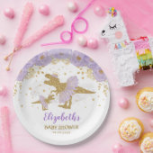 Paarse gouden dinosaurus tutu tiara meisje Baby sh Papieren Bordje (Feest)