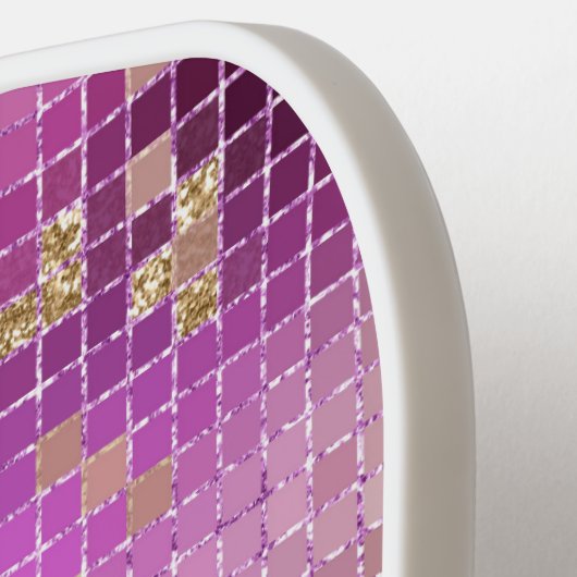 Paarse Gouden Disco Ball Retro 70's Pickleball Paddle (Links Detail)