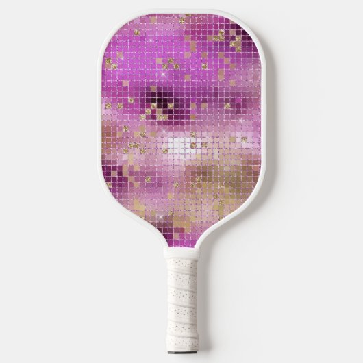 Paarse Gouden Disco Ball Retro 70's Pickleball Paddle (Voorkant)