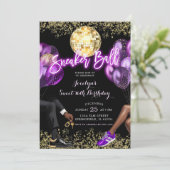 Paarse Gouden Discobal Sneaker Verjaardagsfeest Kaart (Staand voorkant)