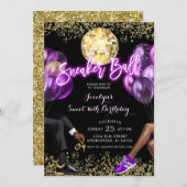 Paarse Gouden Discobal Sneaker Verjaardagsfeest Kaart (Voorkant / Achterkant)