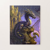 Paarse gouden draak op de trappen van het kasteel legpuzzel (Verticaal)