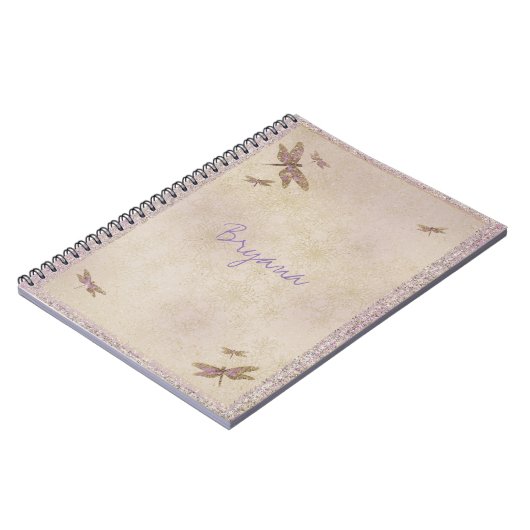 Paarse & Gouden Dragonflies Dragonfly Journal Cust Notitieboek (Linkerzijde)