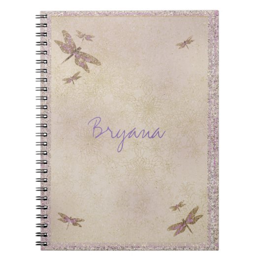 Paarse & Gouden Dragonflies Dragonfly Journal Cust Notitieboek (Voorkant)