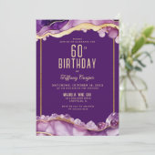 Paarse Gouden Edelsteen 60ste Verjaardag Uitnodigi Kaart (Staand voorkant)