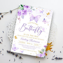 Paarse gouden een beetje vlinder bloemig Baby show