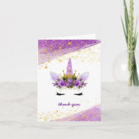 Paarse Gouden Eenhoorn Baby Shower Bedankt Briefje