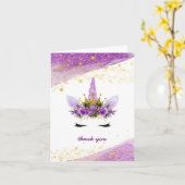 Paarse Gouden Eenhoorn Baby shower Bedankt Opmerki Kaart (Gele Bloem)