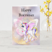 Paarse gouden eenhoorn fee meisjes verjaardag kaart (Gele Bloem)