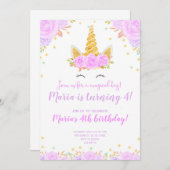 Paarse Gouden Eenhoorn Gezicht Bloemen Kids Verjaa Kaart (Voorkant / Achterkant)