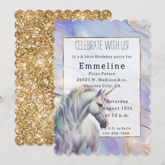 Paarse gouden eenhoorn kaart (Voorkant / Achterkant)