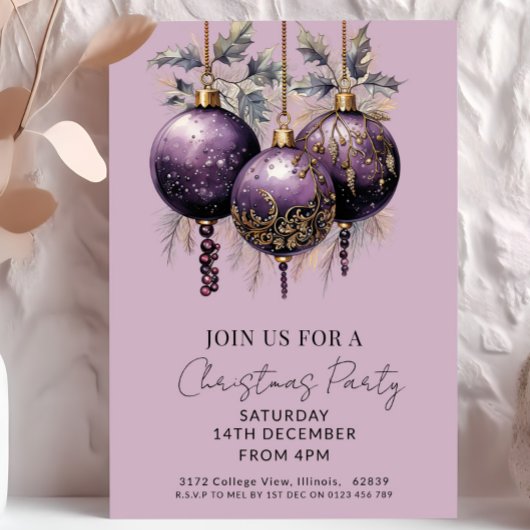Paarse & gouden Elegant Kerstfeest Kaart