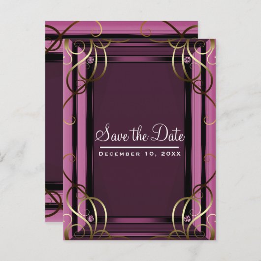 Paarse Gouden Elegante Bedrijfs Bewaar de Datum Aankondigingskaart (Voorkant / Achterkant)
