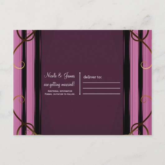 Paarse Gouden Elegante Bedrijfs Bewaar de Datum Aankondigingskaart (Achterkant)