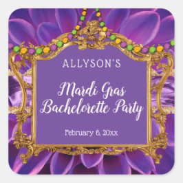 Paarse Gouden Elegante Mardi Gras Bachelorette-fee Vierkante Sticker