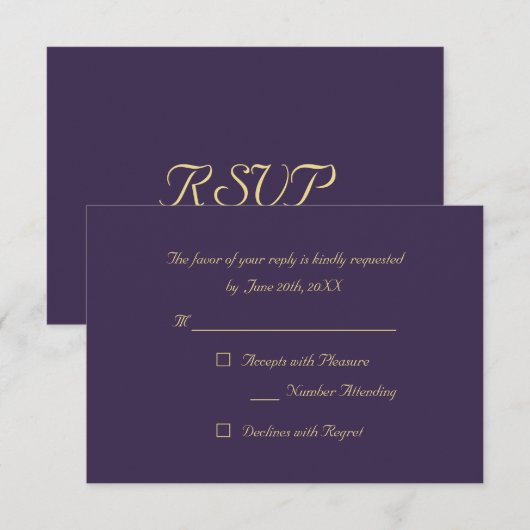 Paarse Gouden Elegante Partij RSVP Uitnodiging Kaa (Voorkant / Achterkant)