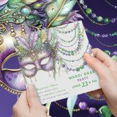 Paarse gouden en groene Mardi Gras masker en krale Kaart