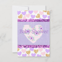 Paarse, Gouden en Roze Baby Shower Uitnodigingen
