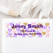 Paarse, gouden en roze harten retouradreslabels etiket (Insitu)