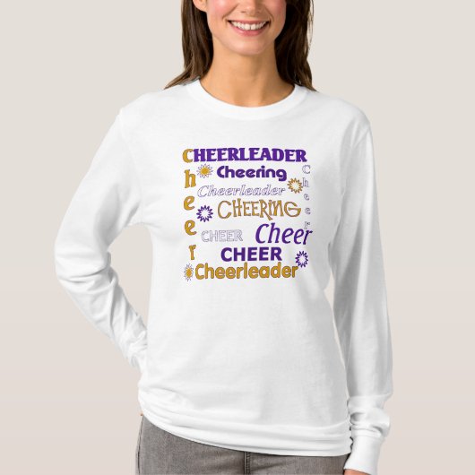 Paarse, gouden en witte Cheerleader T-shirt (Voorkant)