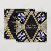 Paarse gouden en zwarte glamour verlovingsfeest kaart (Voorkant / Achterkant)