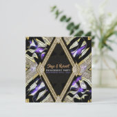 Paarse gouden en zwarte glamour verlovingsfeest kaart (Staand voorkant)